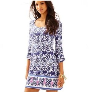 Lilly Pulitzer Ocean Ridge Shift Dress Batik Print Navy White Pink XS